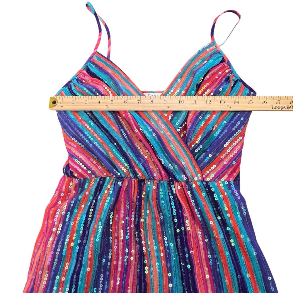 Trina Turk Dress  2 4 Multicolored Sequin Mini Cocktail Party Striped Lined READ - Picture 3 of 12